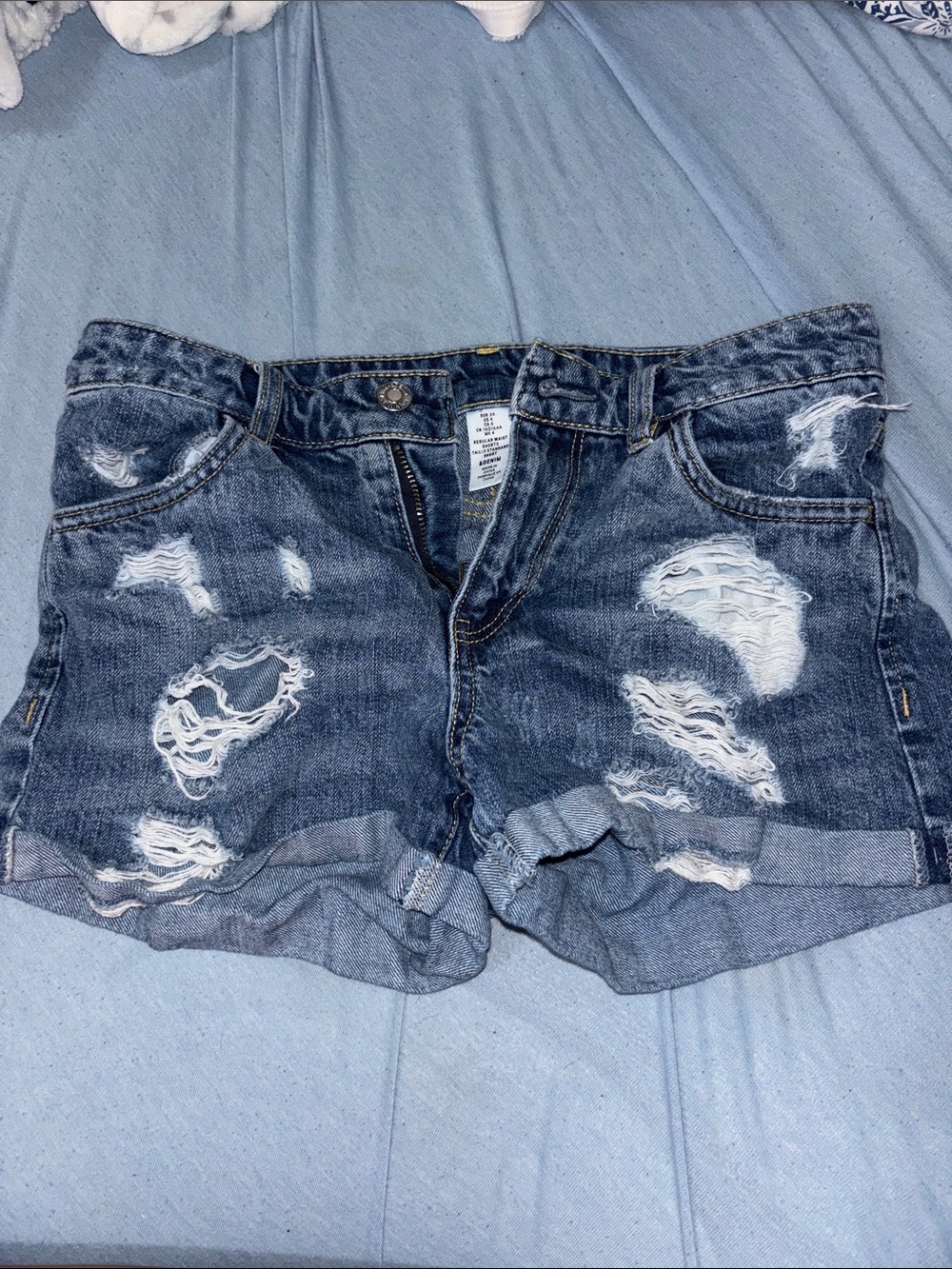 H&M Distressed Blue Denim Rolled-Hem Women's Shorts